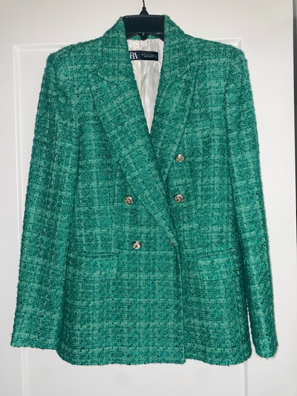 Zara Emerald Green Tweed Double-Breasted Blazer - Picture 5 of 5